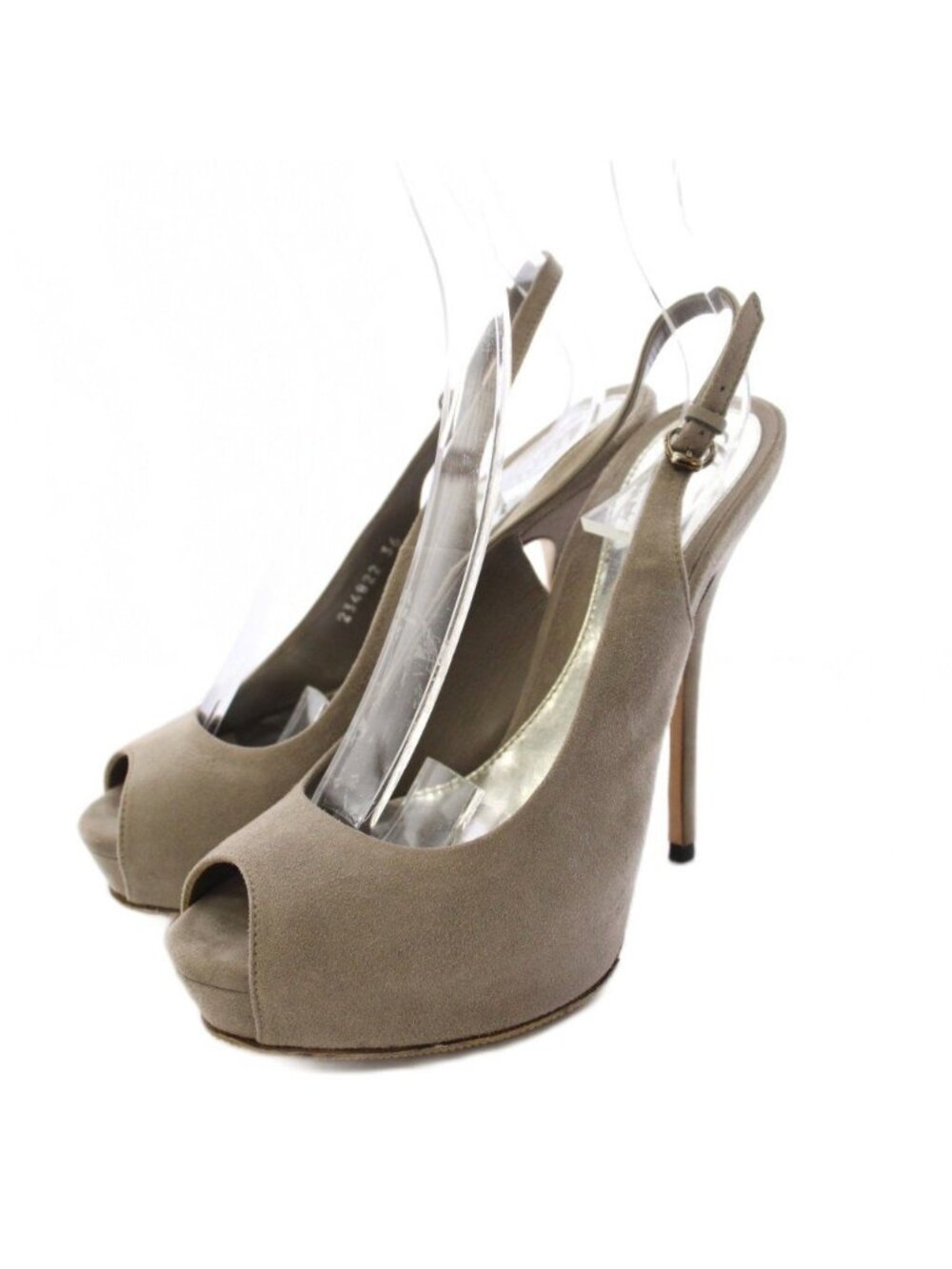 Gucci Pumps Open Toe Stiletto Heels Suede Strap Gray